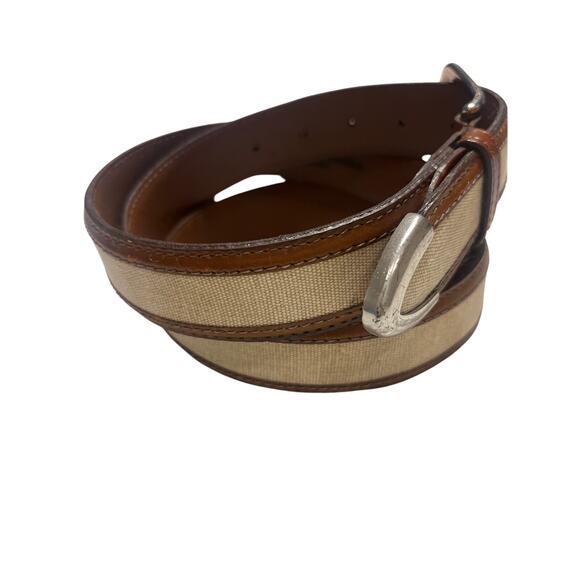 Aniline Kipskin Shoulders Cotton and Leather Belt Brass Buckle Tip Men SZ 42 - Picture 1 of 6